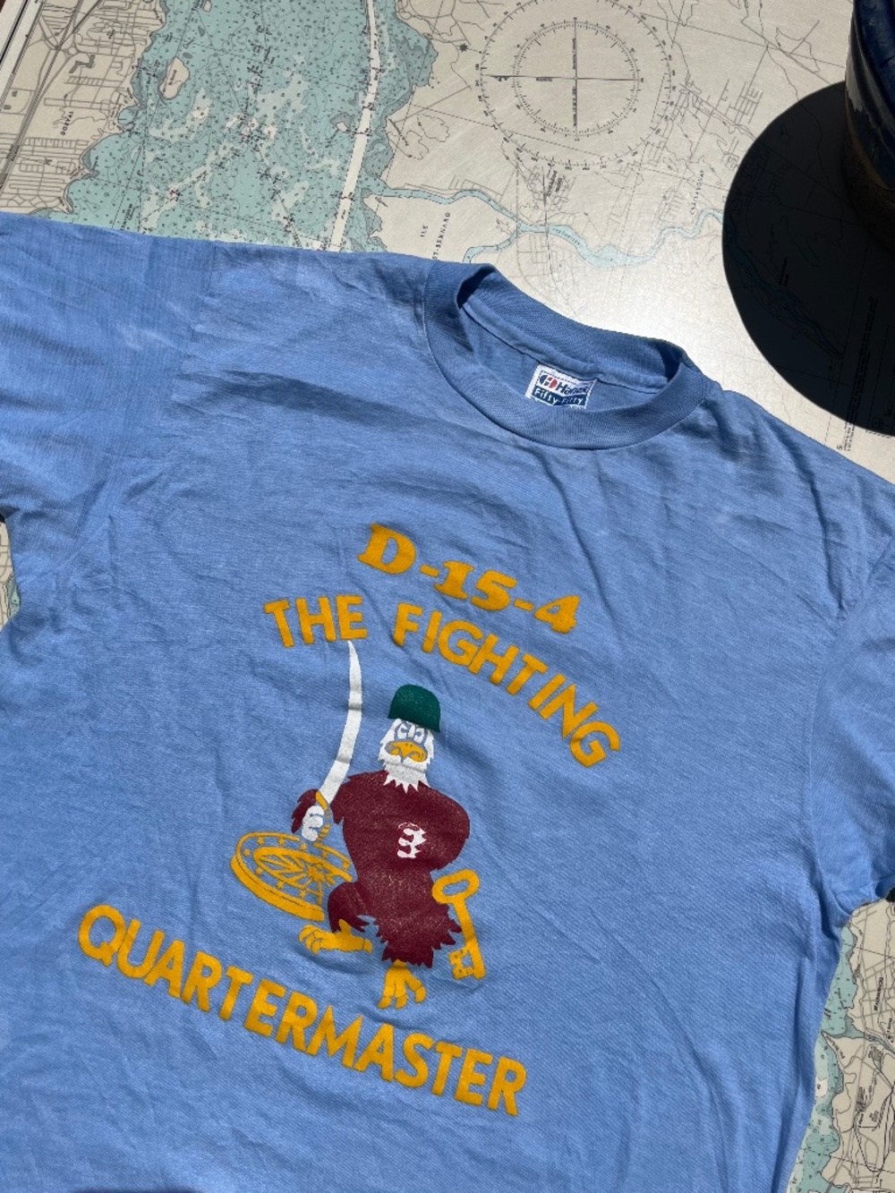 Vintage 70s The Fighting Quartermaster Silk Screened Graphic Tee Shirt